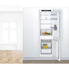   Bosch KIV86VSE0 Beépíthető Alulfagyasztós hűtőszekrény, E,183L/84L,Nofrost nélkül,35 dB,Szél: 54.1 cm,Mag: 177.2 cm,Mély: 54.8 cm