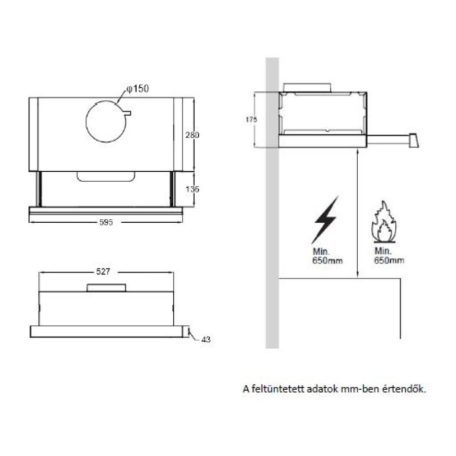 HOMEFORT HPK611W Beépíthető Kihúzható páraelszívó LED világítás 1 motor,408 m3/h,54-66 dB,60 cm széles,B 