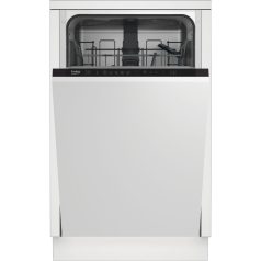   Beko DIS35025 Beépíthető mosogatógép, 10 teríték,11.9 L,5 prog.,48 dB,E,Alsó evőeszk.,45 cm, Autom.ajtónyit.nélkül